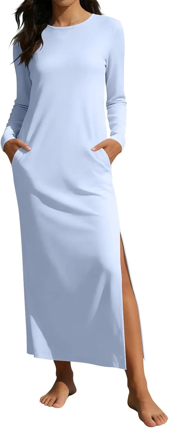 Женское платье миди с боковым разрезом Long Sleeve, Light Blue