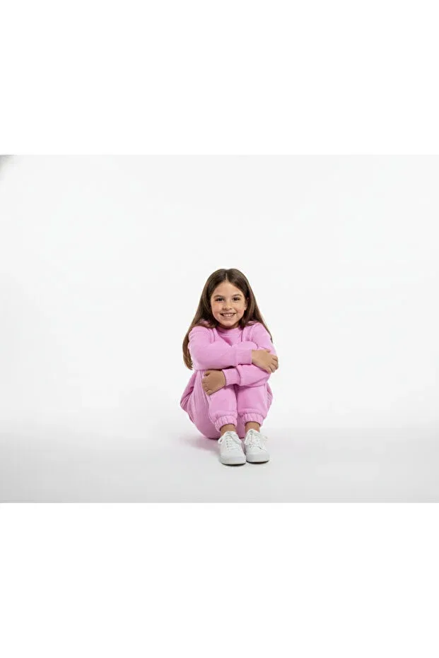 Детский комплект для девочек из футера с принтом Merve Nur Tekstil, Pink — фото 4