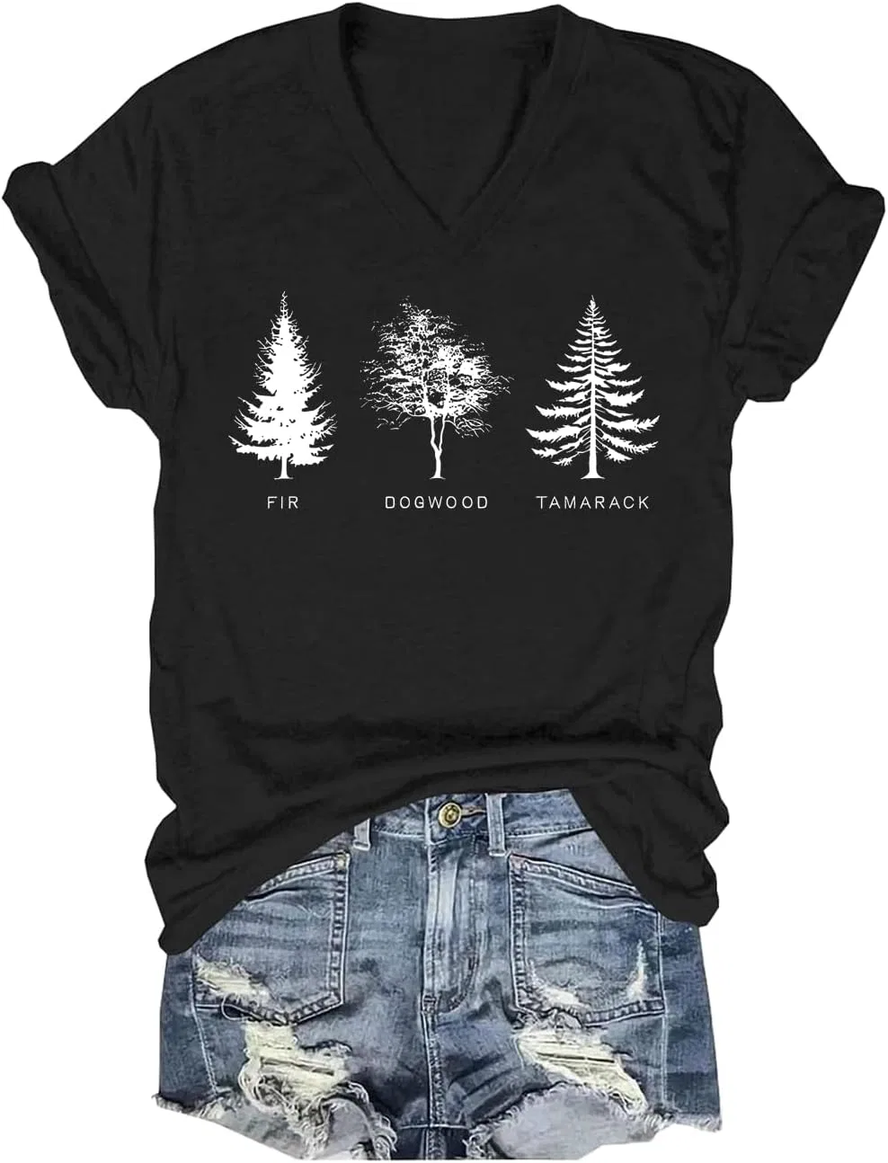 Унисекс футболка с V-образным вырезом с рисунком Fir Dogwood Tamarack, I