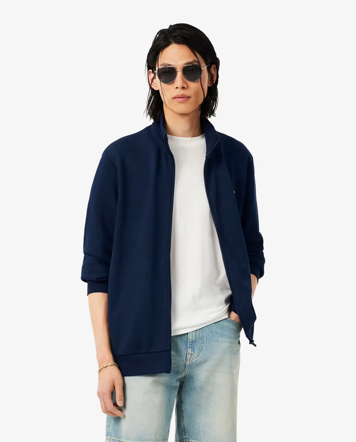 Худи без капюшона Lacoste Cotton Fleece на молнии, мужская, Azul Marino