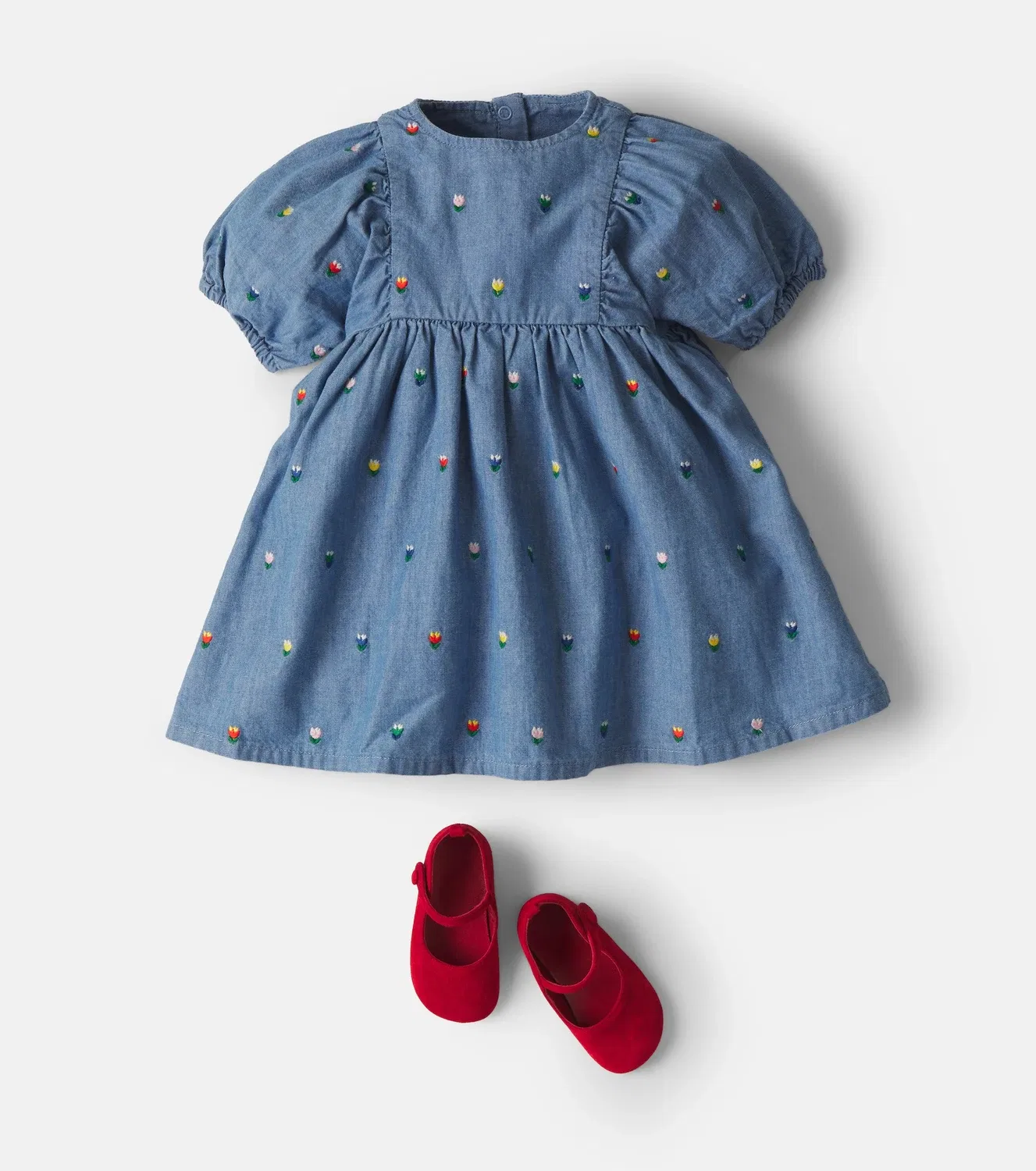 Детское джинсовое платье с вышивкой и рукавами-фонариками Stella McCartney Kids, синий — фото 2