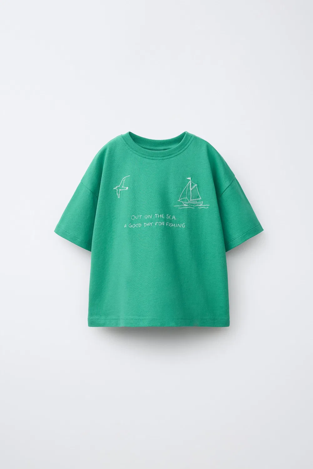 Футболка с вышивкой в виде парусника ZARA, Green