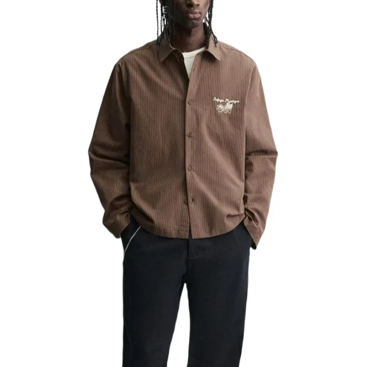 Мужская рубашка с отложным воротником Light Brown ZARA, Light Brown — фото 4