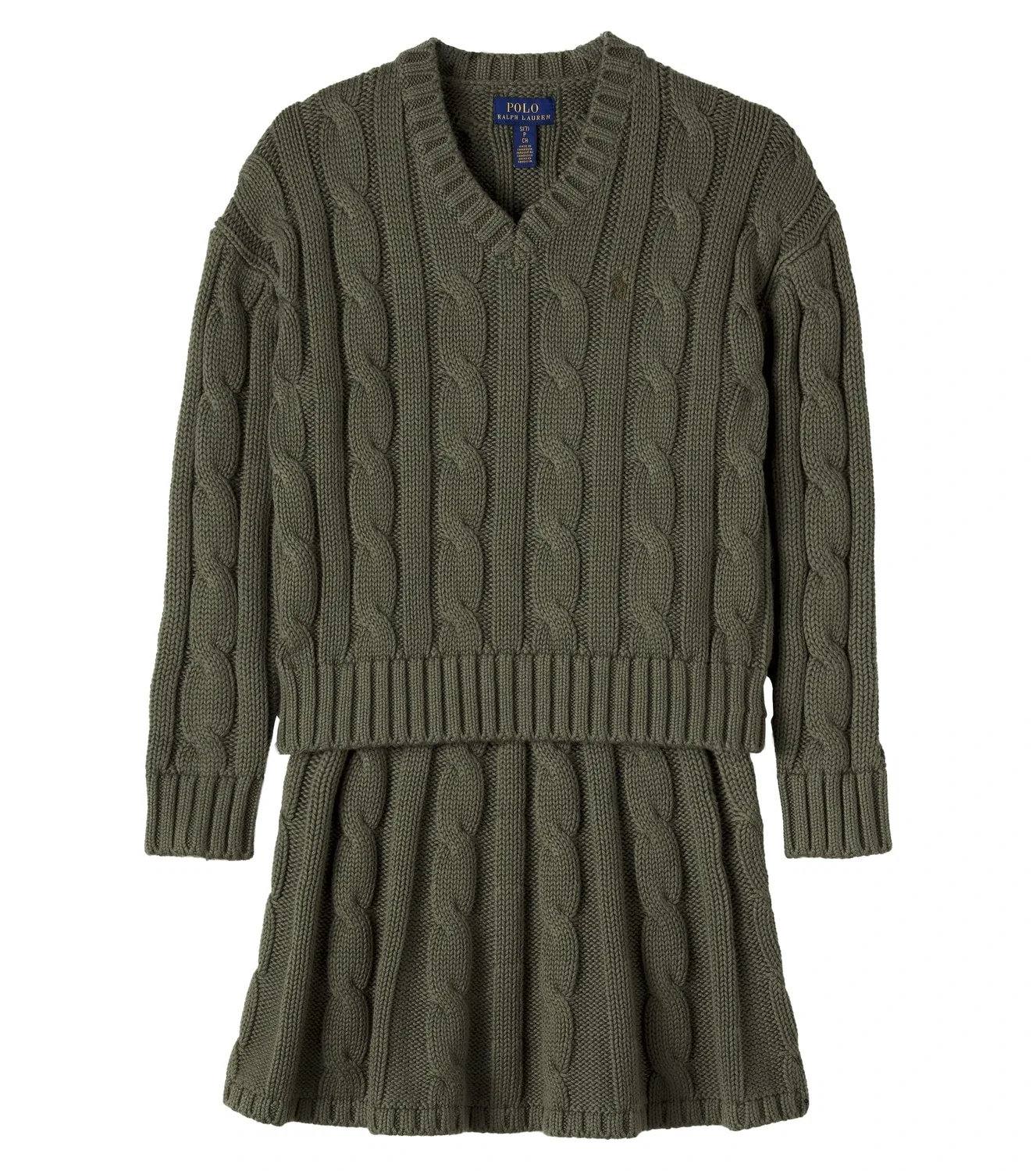 Комплект из джемпера и юбки из хлопкового трикотажа косы Polo Ralph Lauren Kids, зеленый