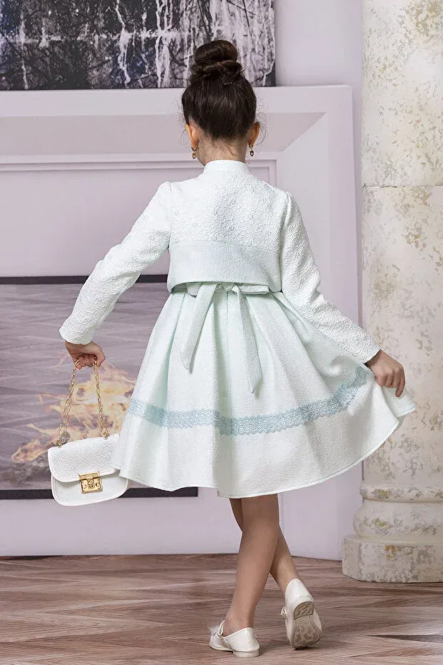 Детское платье для девочек с длинным рукавом Süslü Pink Kids, Water Green — фото 3