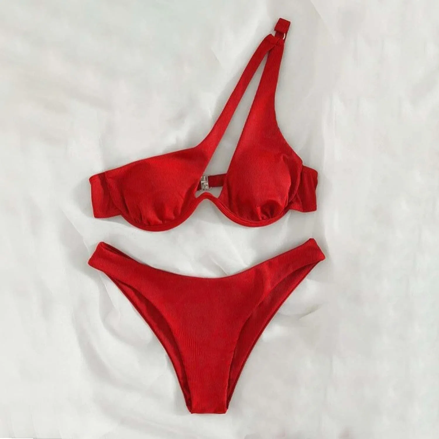 Женский бикини-сет с одним плечом Brazilian Bikini Sets for Women, Red — фото 2