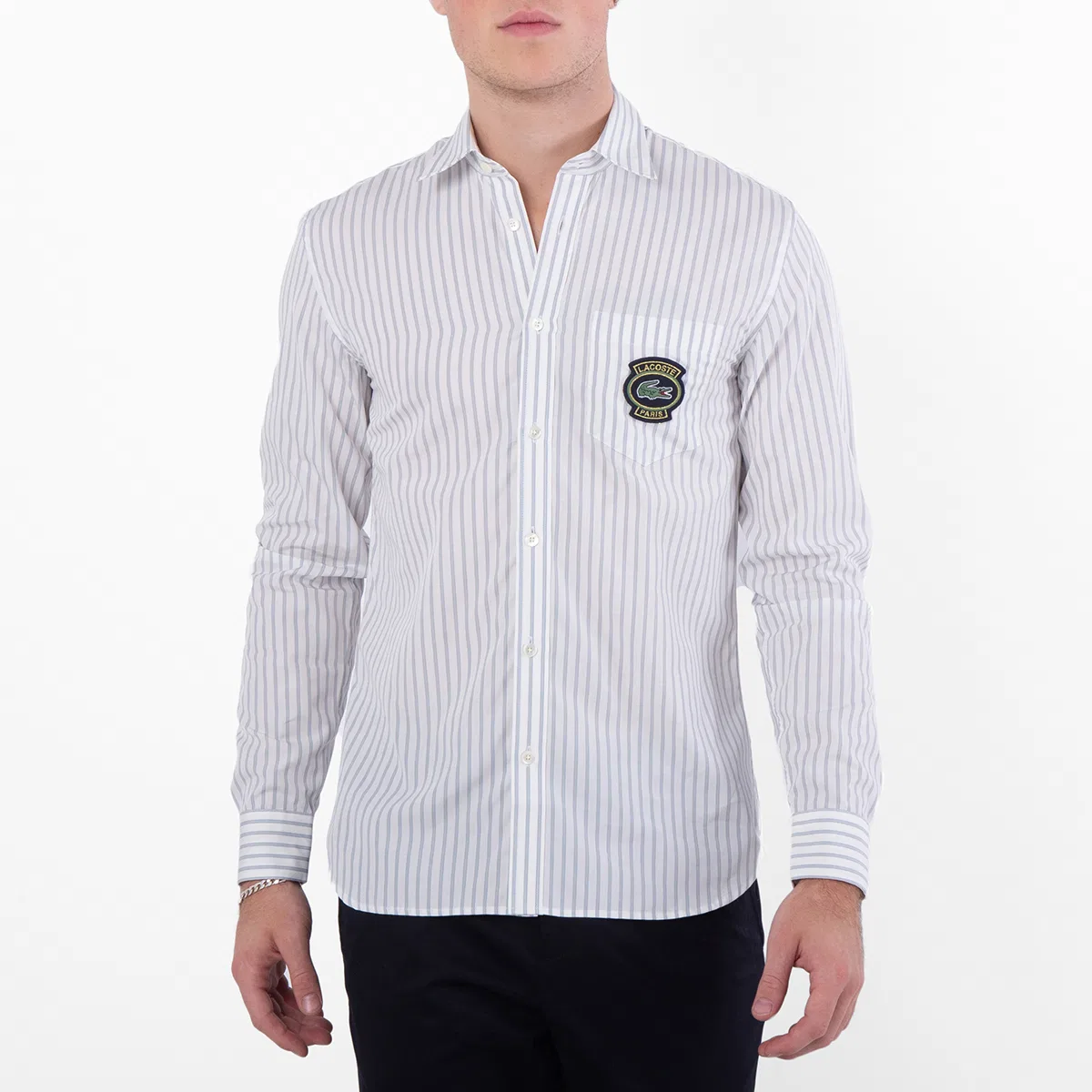 Рубашка с длинным рукавом из полосатого хлопкового поплина Striped Cotton Poplin Long-Sleeve Shirt Lacoste, Multicolor