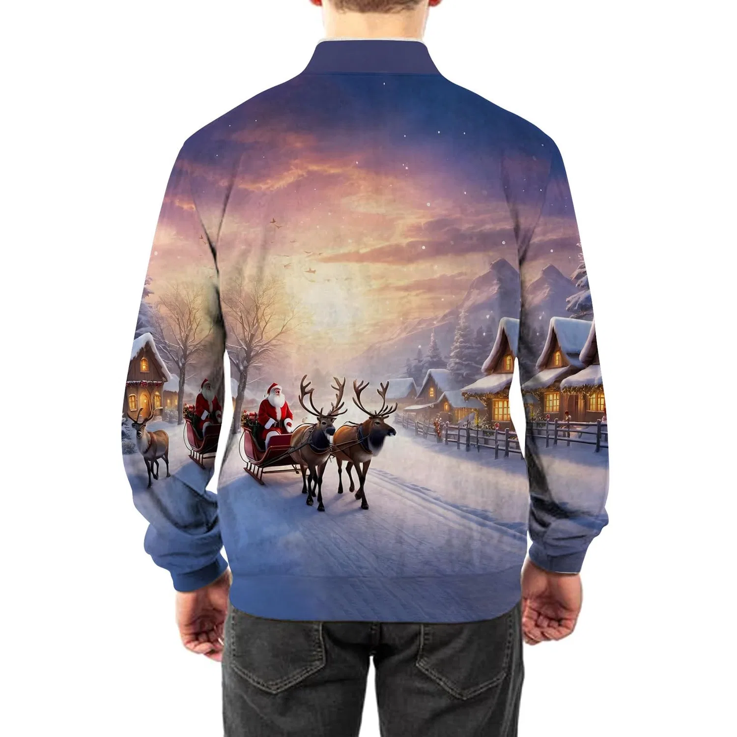 Мужской свитшот с принтом Hip Hop Santa DJ Christmas, Blue Sky — фото 2
