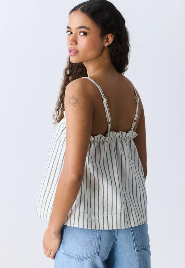 Топ с регулируемыми бретелями Petite fit - strappy denim top Next, Ecru Stripe, экрю — фото 3