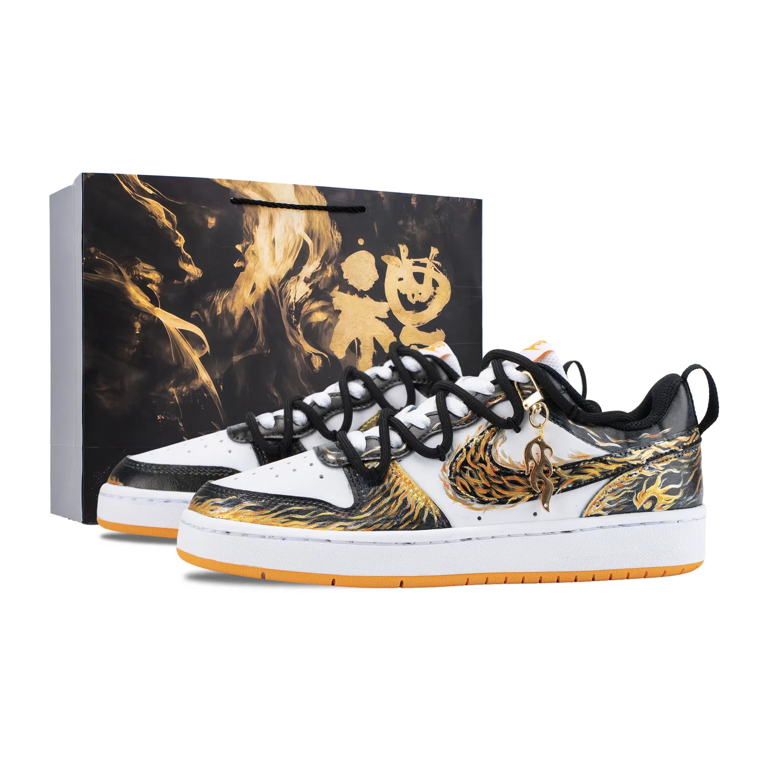 Детские кроссовки-скейтбординг с низким верхом Nike Court Borough, Black Orange (Black Gold Shopping Bag)