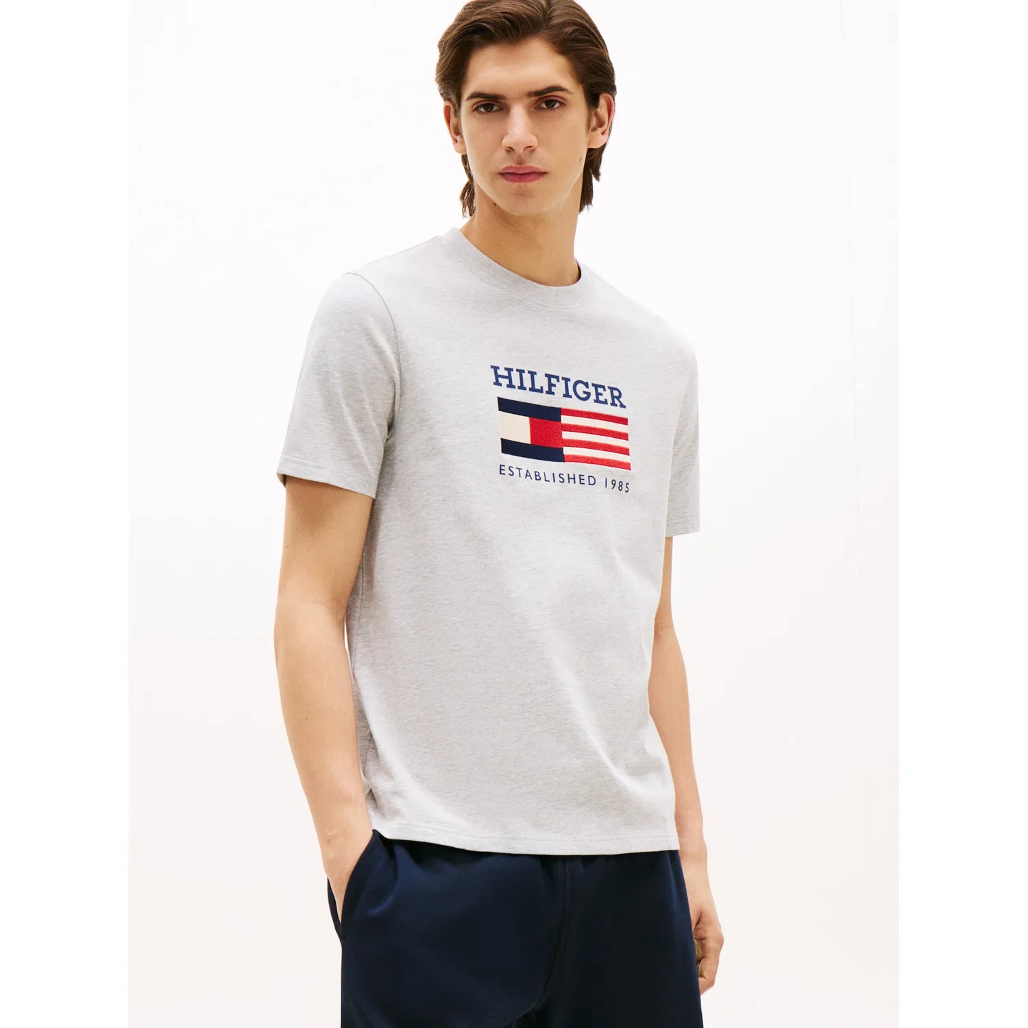 Мужская футболка с вышивкой Americana Monotype Flag Box Tommy Hilfiger, Light Grey Heather