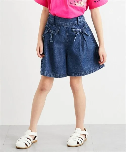 Детские джинсовые шорты для девочек с бантом QUNTSTYLE, Navy