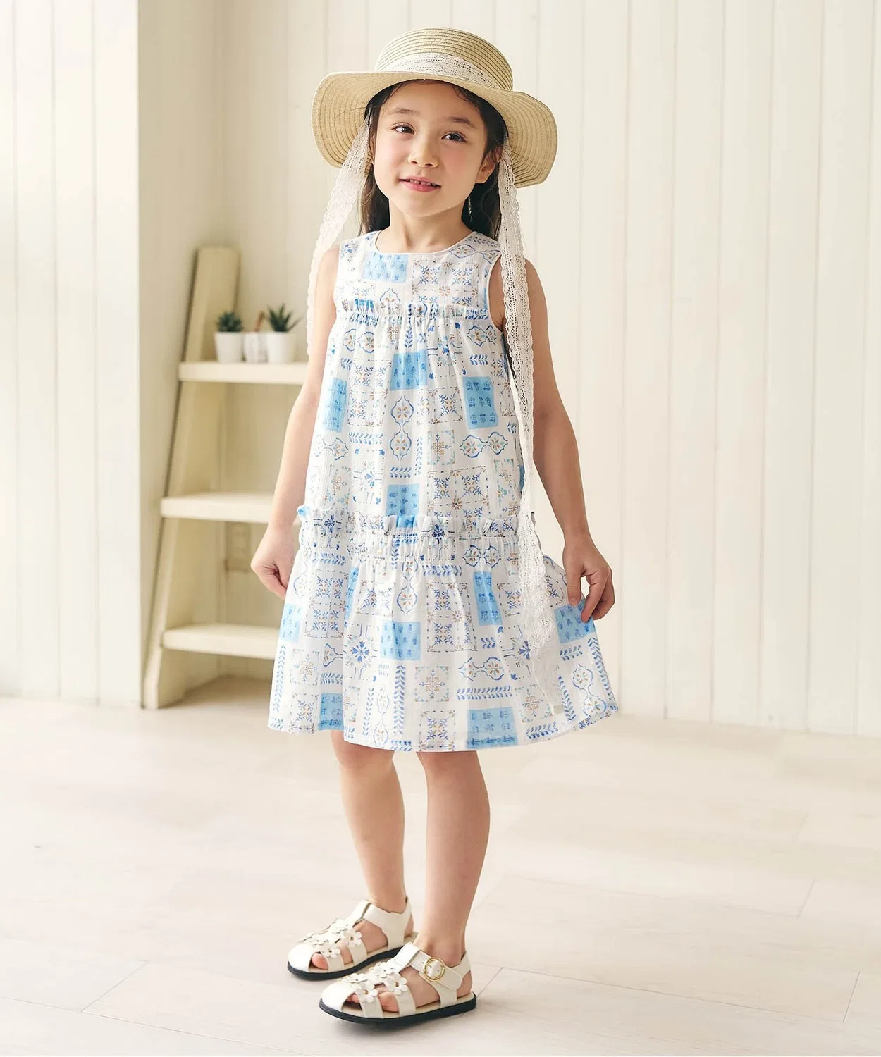 Детское платье для девочек без рукавов с принтом Summer Print Tiered Dress apres les cours, Blue — фото 3