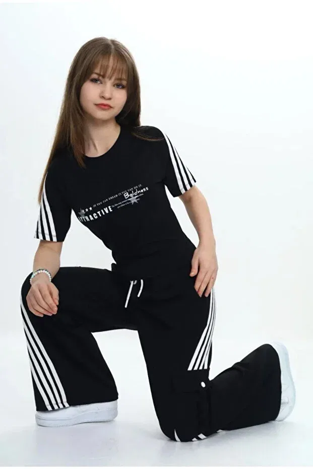 Детский спортивный комплект для девочек с принтом Joui Co, Black