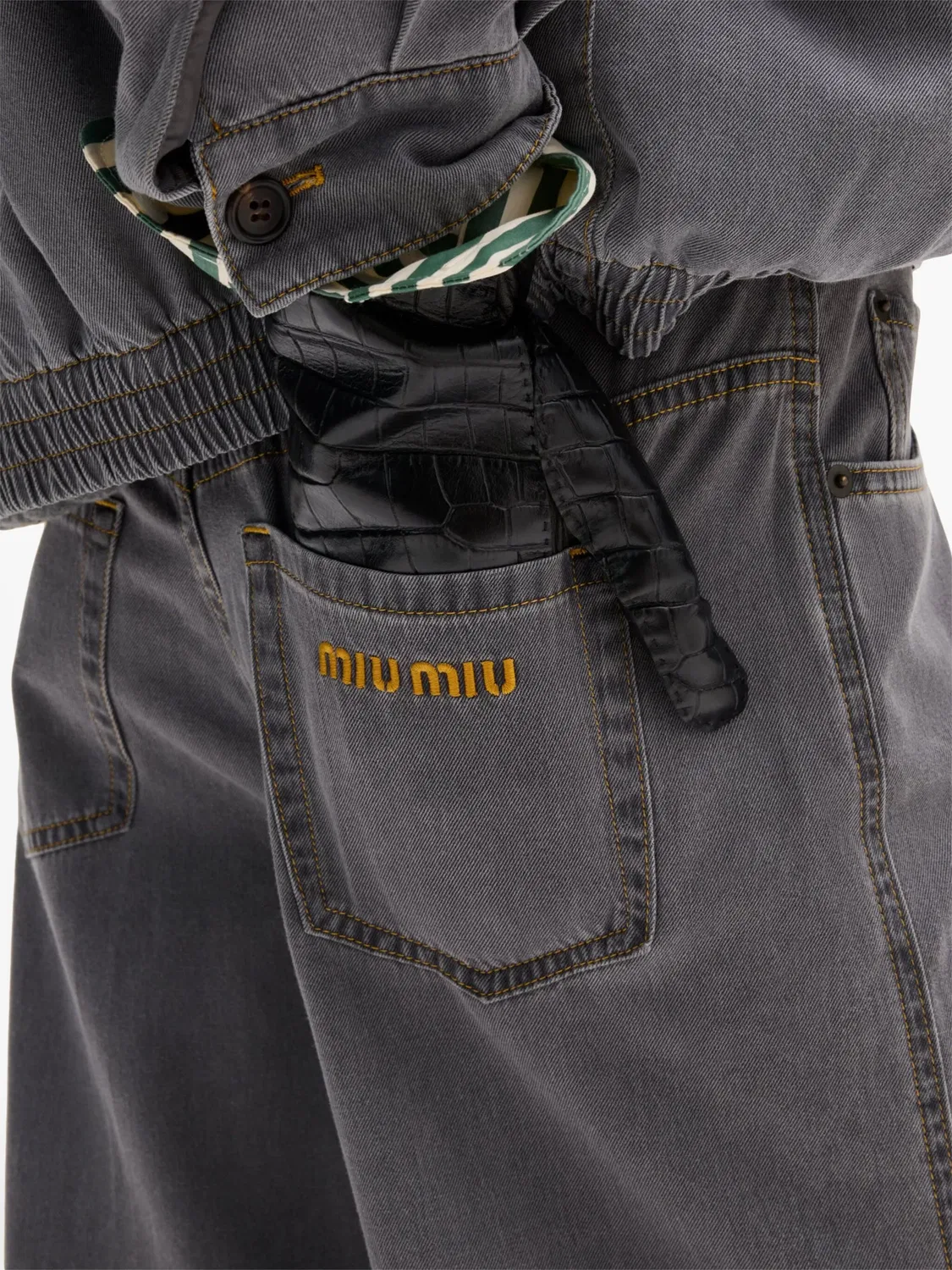 Джинсы с широкими штанинами и логотипом Miu Miu, серый — фото 4