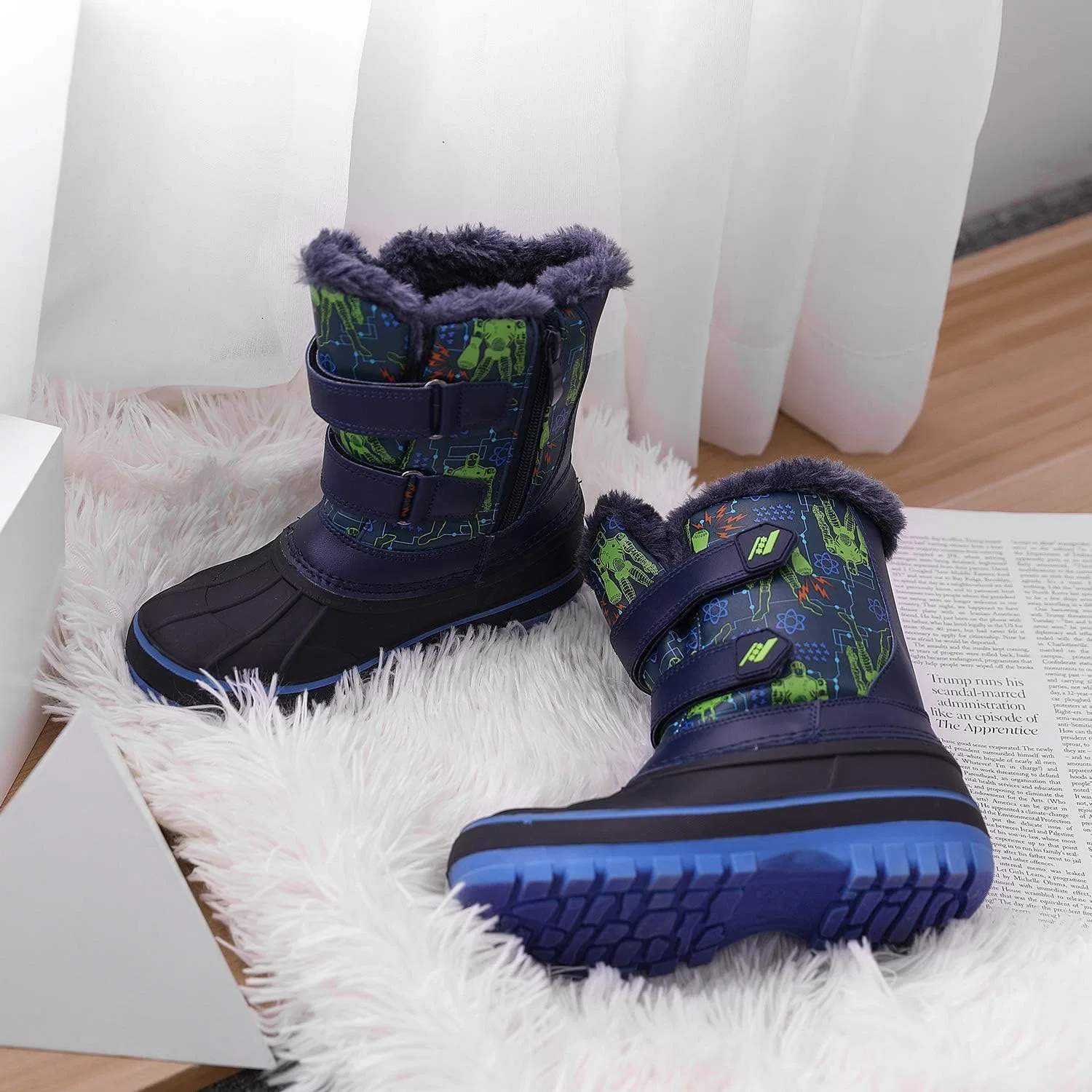 Детские зимние водонепроницаемые снежные ботинки DREAM PAIRS, Black/Navy — фото 3