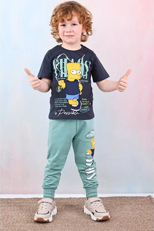Детский спортивный костюм для мальчиков с принтом Simpson Yagmurgiyim, Green-32895