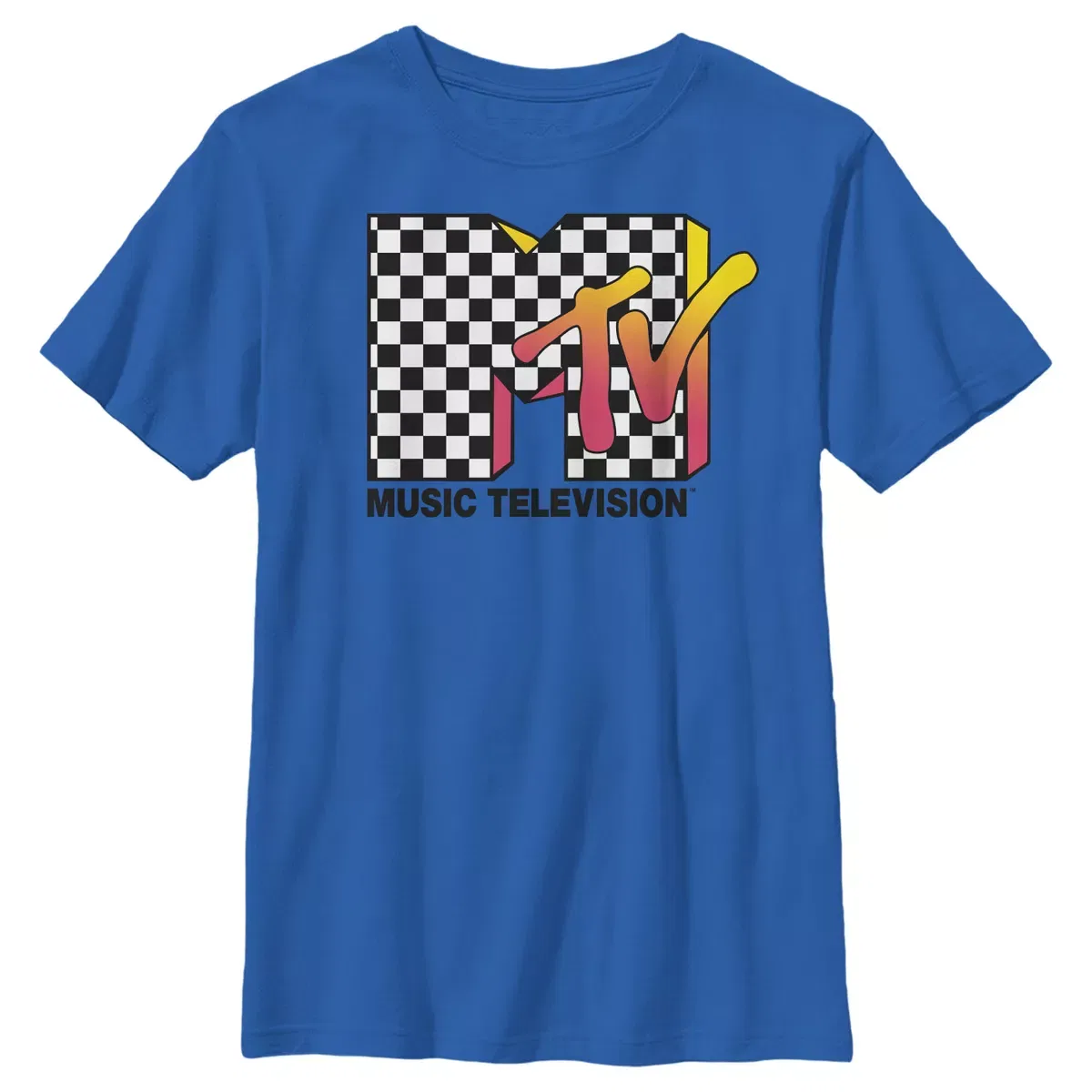 Детская футболка с длинным рукавом MTV Checkered Fade Logo MTV, Royal Blue