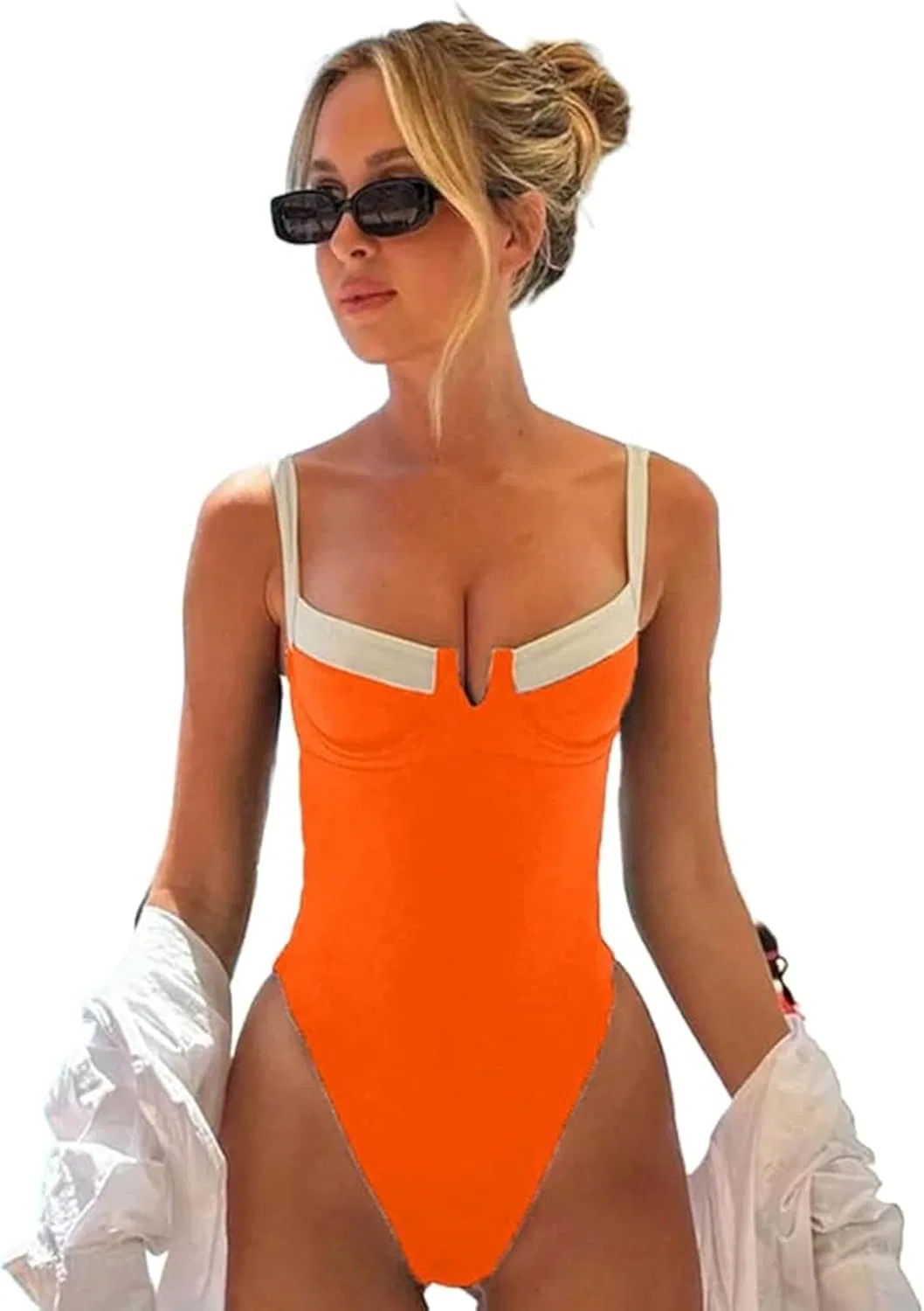 Женский цельный купальник с контрастными бретелями Pink Queens Choice, Orange