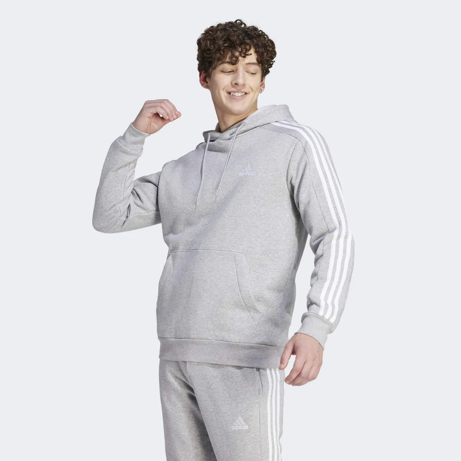 Мужское худи с длинным рукавом Essentials 3-Streifen Adidas, Grau Weiss Weiss
