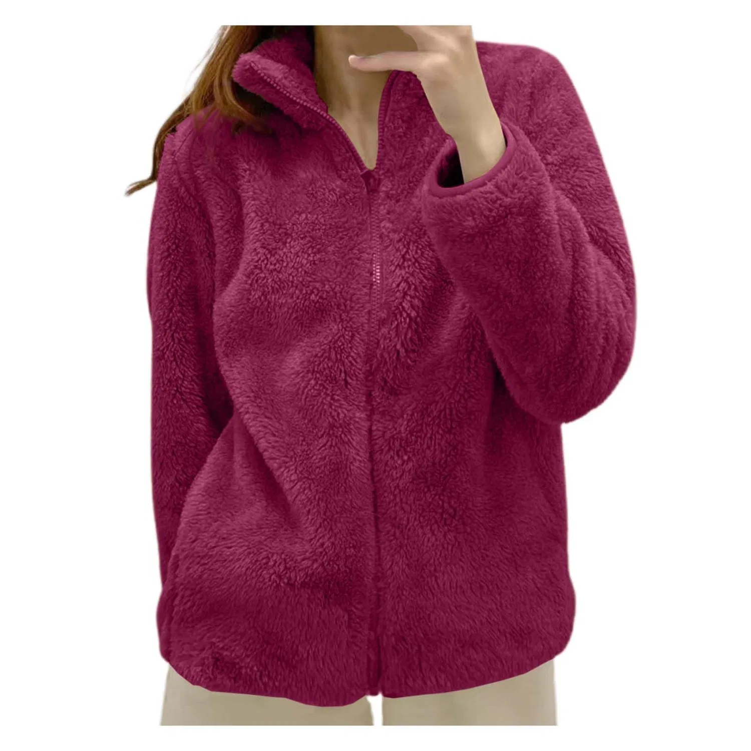 Женский утепленный кардиган с воротником и молнией, 2-Pp1