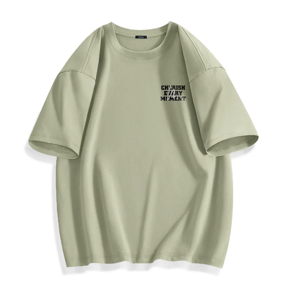 Детская футболка хлопковая MINISO, Palm Green (White Gray Letter Chest Logo)