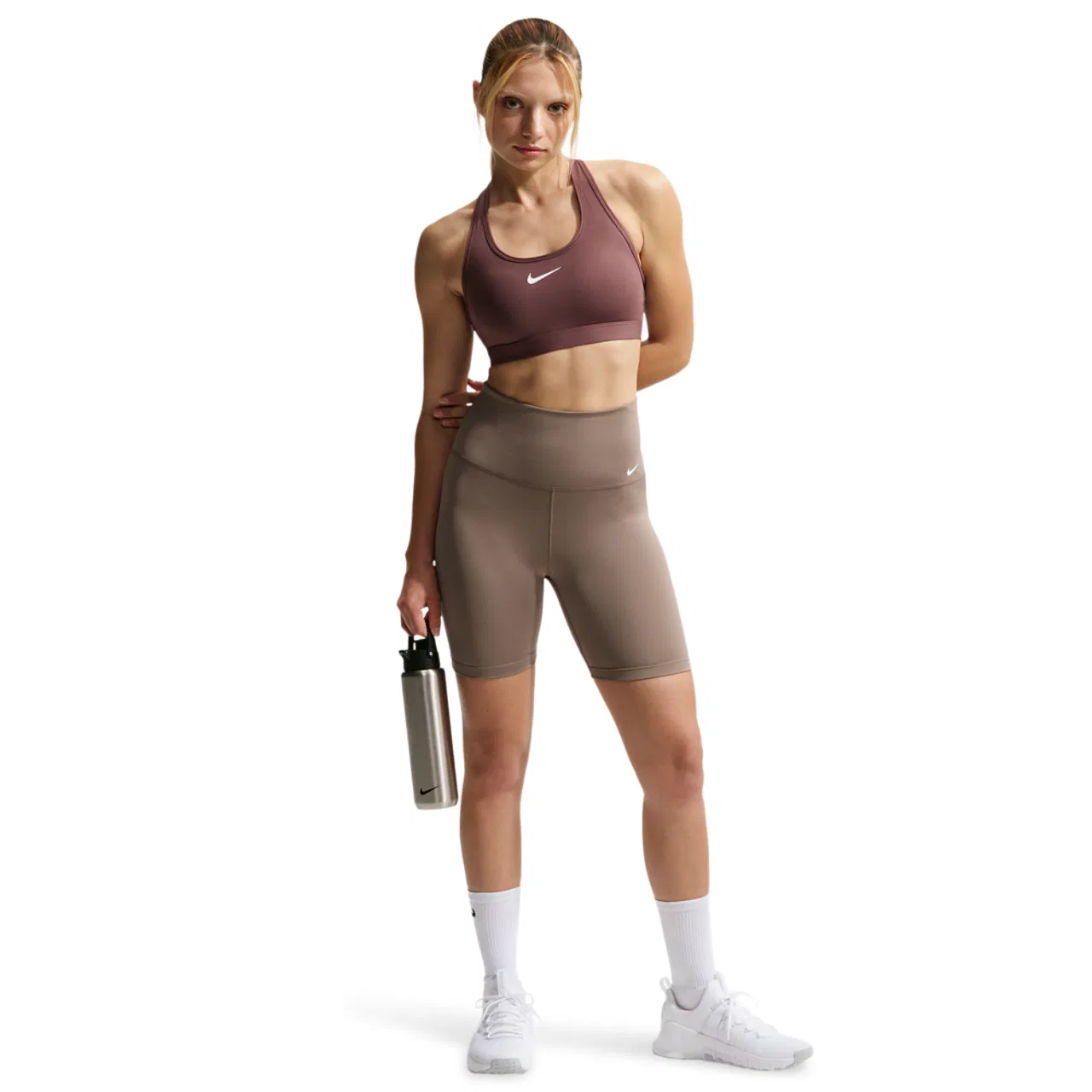 Женский спортивный бюстгальтер средней поддержки с технологией Dri-FIT, модель Swoosh, Nike, Tattoo White — фото 4