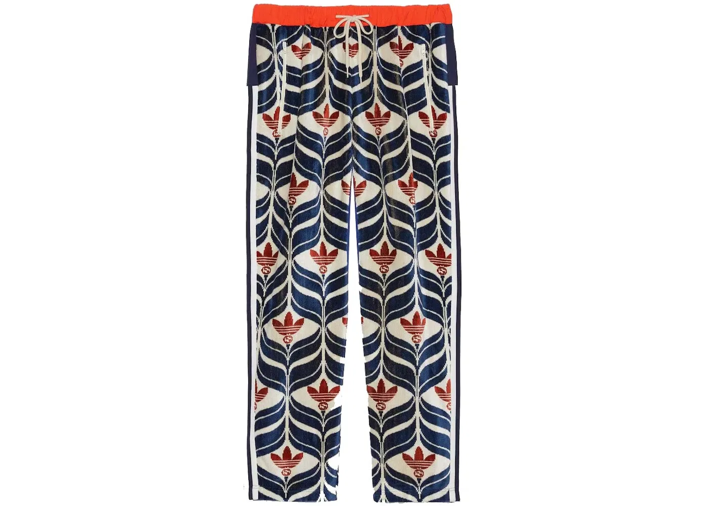 Мужские брюки с принтом Gucci x Adidas Interlocking G And Trefoil Pant, Ivory/Blue/Red