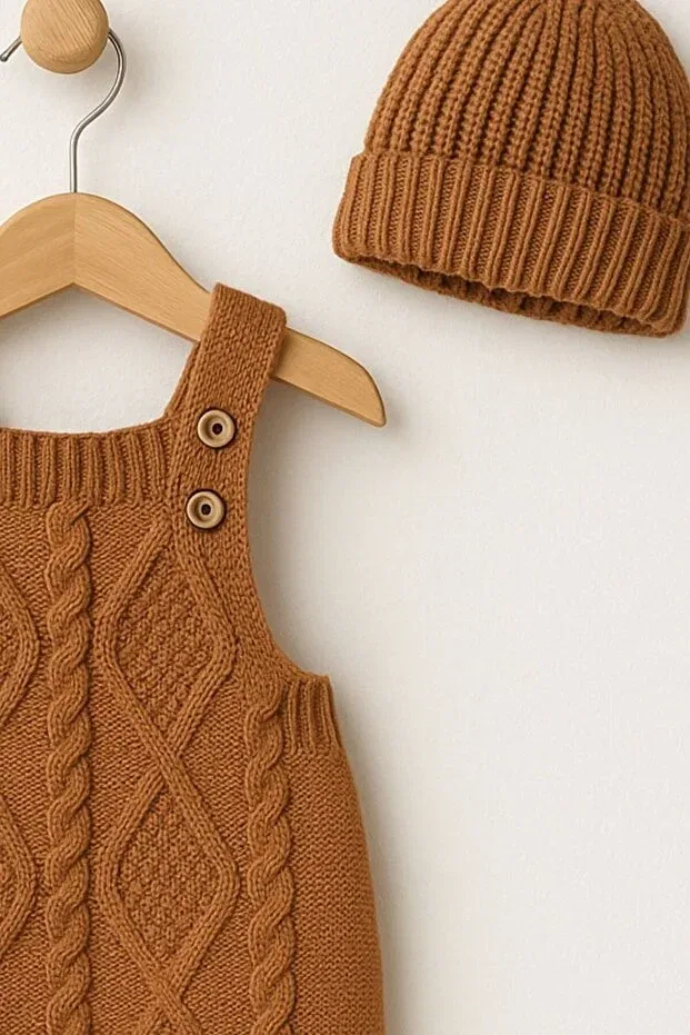 Детский комбинезон для мальчиков вязаный с шапкой Minytrendy, Brown — фото 4