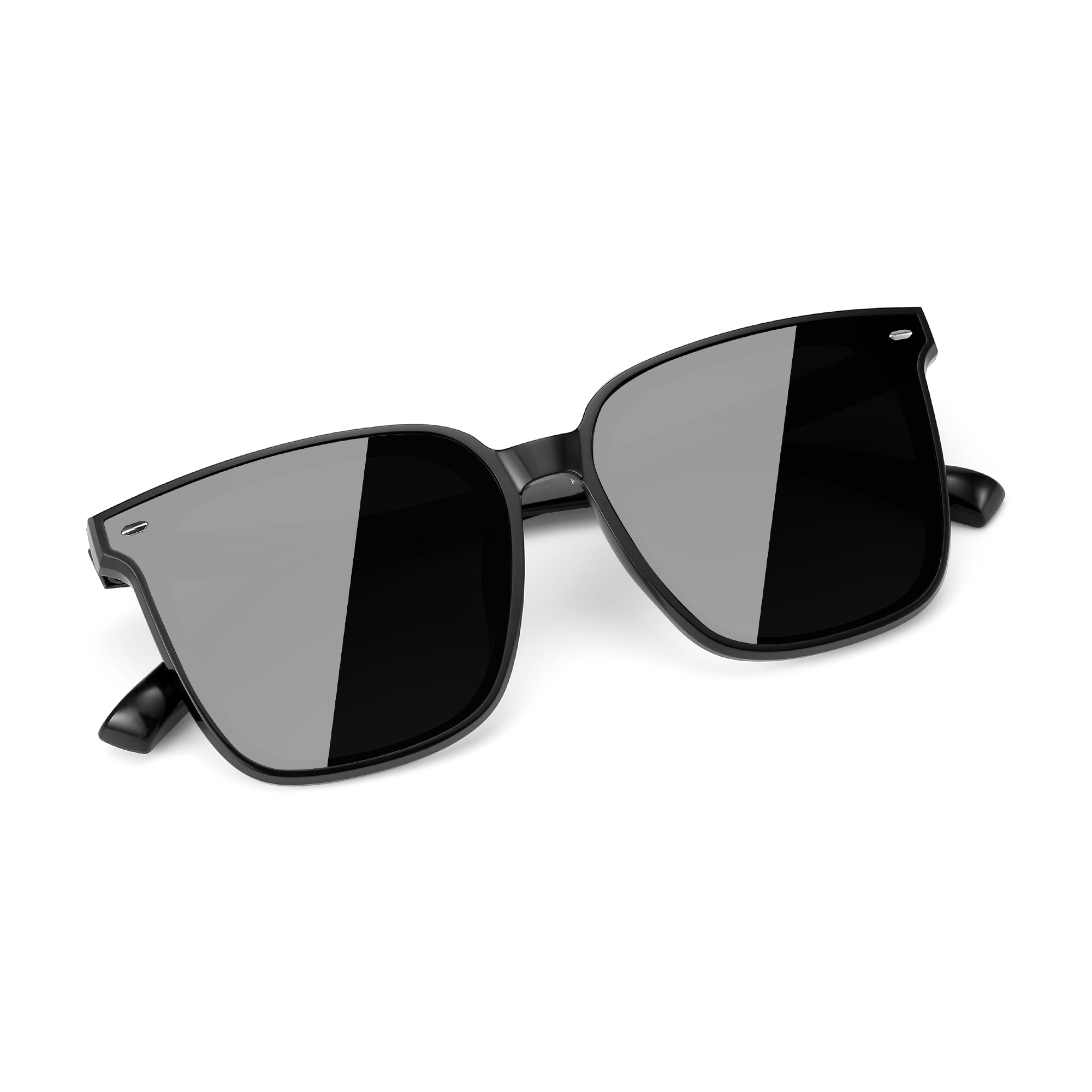 

TR/Memory Пластиковые Квадратные Солнцезащитные Очки Унисекс PULAIS, Пара Два Стиля [Чёрный+Чёрный/Оранжевый Фрагменты]