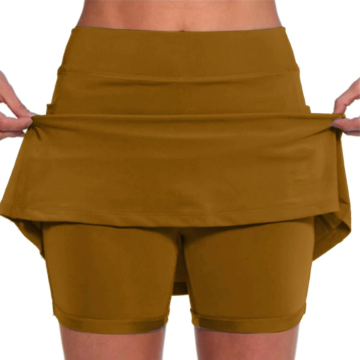 Юбка-шорты для женщин, Athletic Skorts, высокий пояс, утягивающая, 3-brown