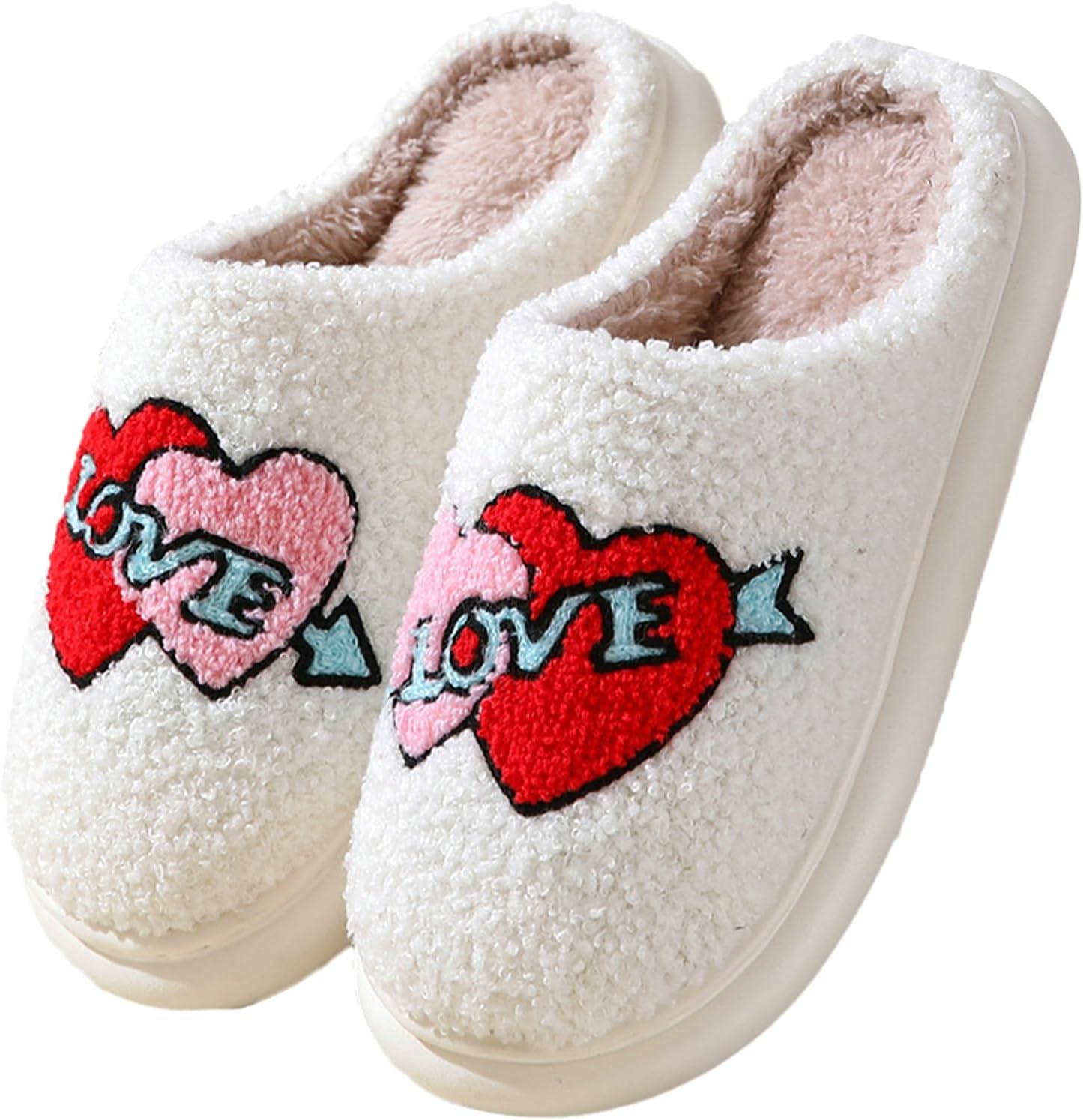 

Тапочки Obosoyo Plush для пар, уютные домашние тапочки с сердечком для мужчин и женщин, толстая подошва, пушистые и теплые на зиму, B-love