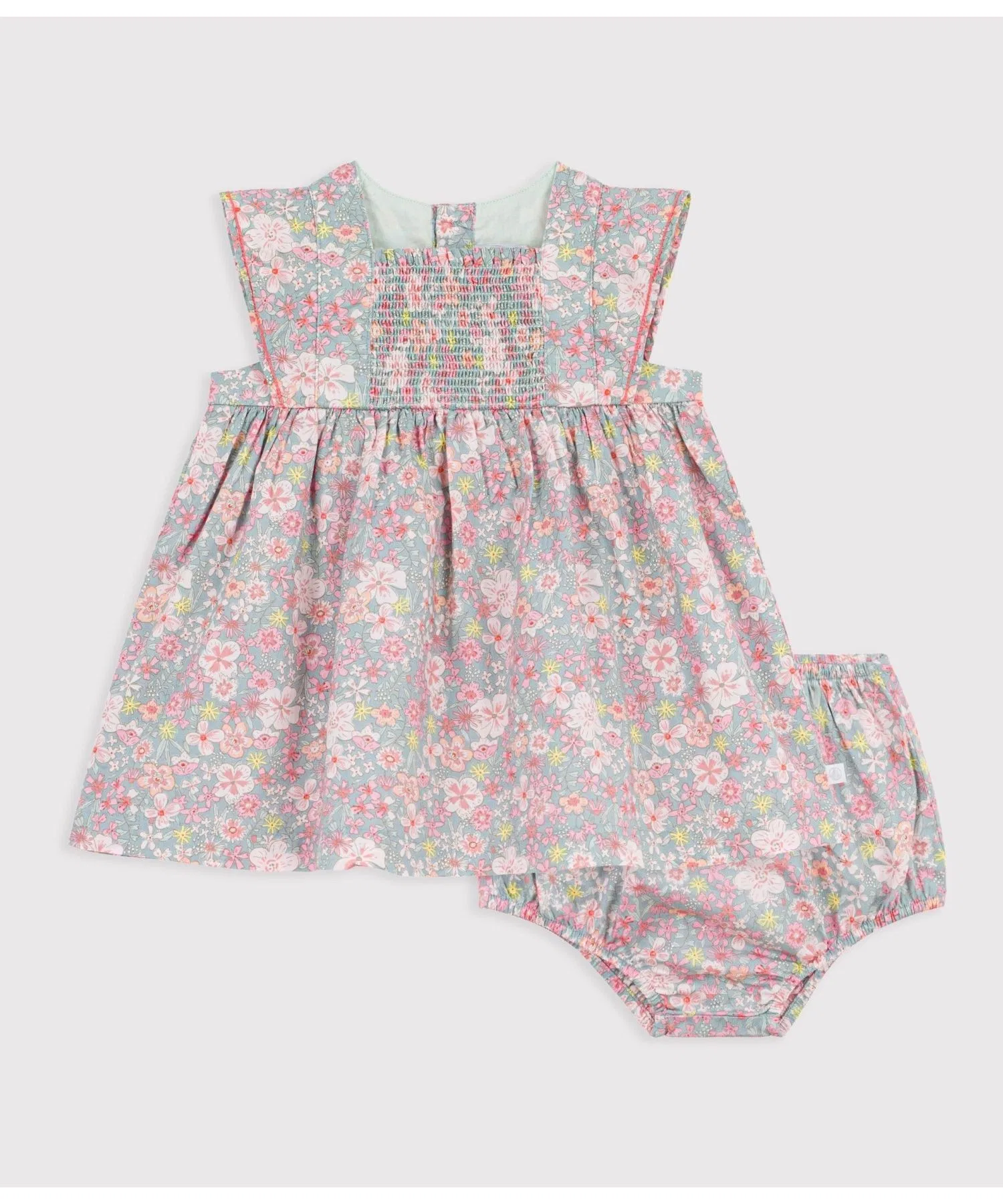 Детское платье с цветочным принтом PETIT BATEAU светло-зелёное — фото 4