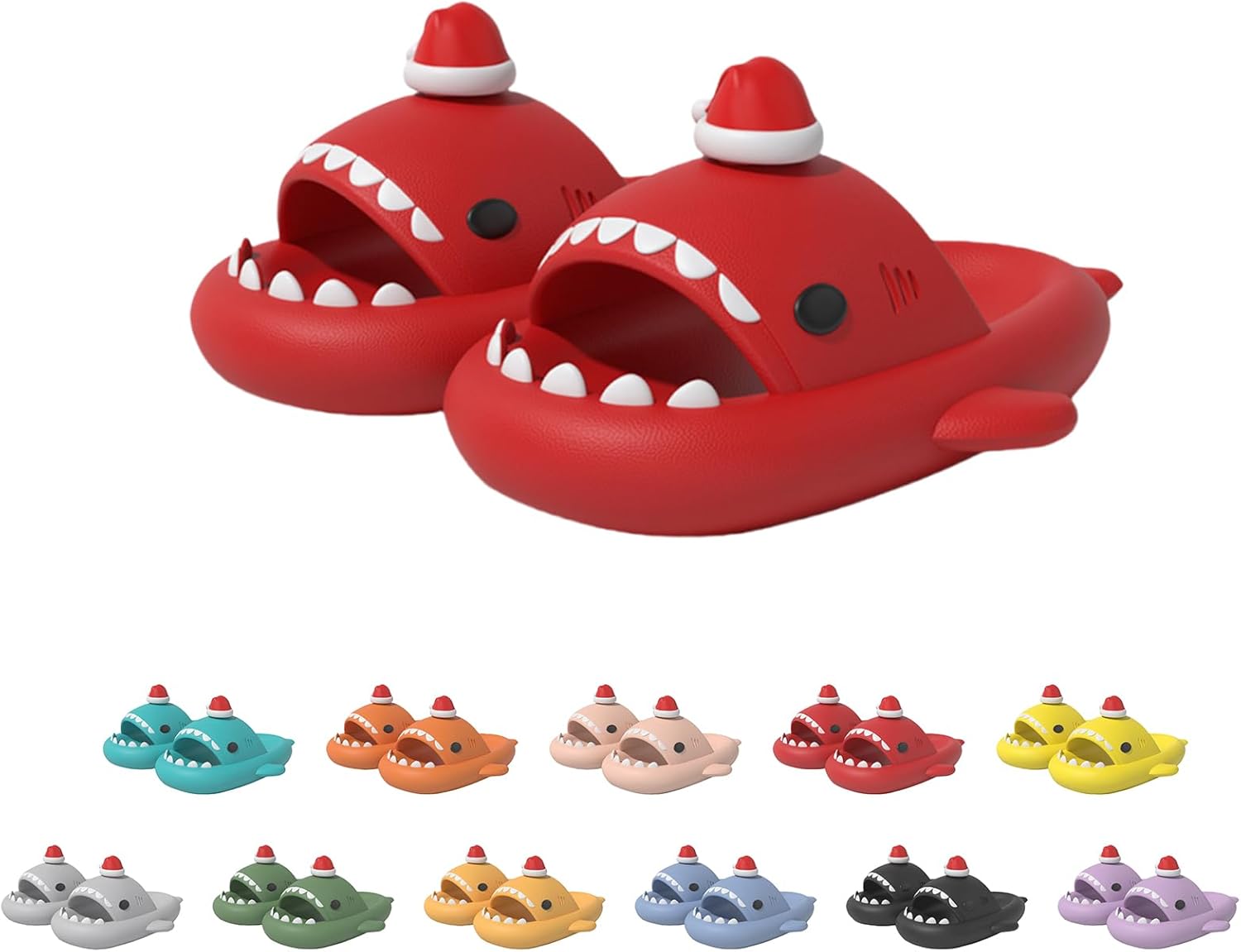 

Рождественские шлепанцы с акулой, Шлепацы с акулой для мужчин и женщин, 3D мультяшные шлепанцы-акулы, шлепанцы для Рождества и Хэллоуина Generic, красный