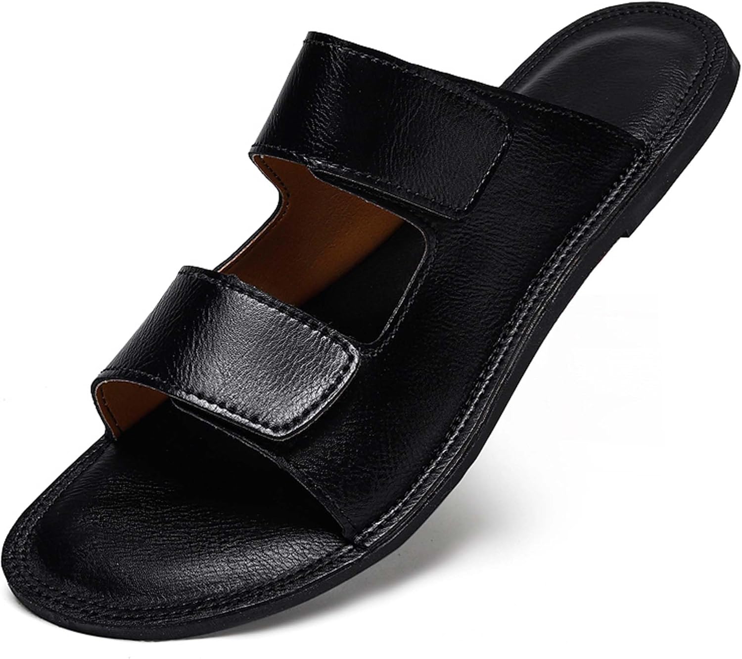 

Мужские премиальные кожаные шлепанцы сандалии, для дома и улицы, нескользящие, износостойкие, легкие Generic, черный