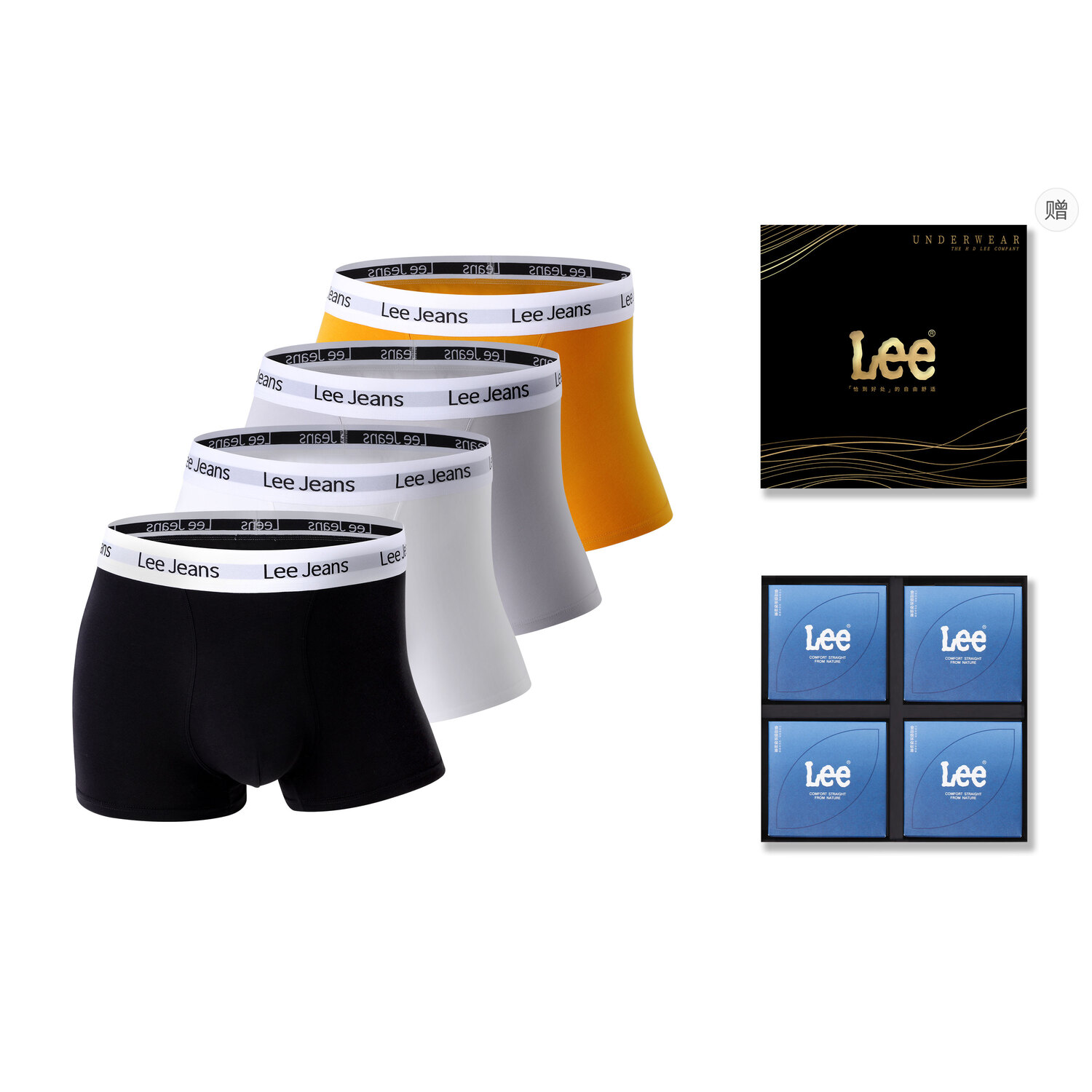 

Комплект мужских трусов подарочный набор Lee, box 4 pack (черный+белый+серый+оранжевый)