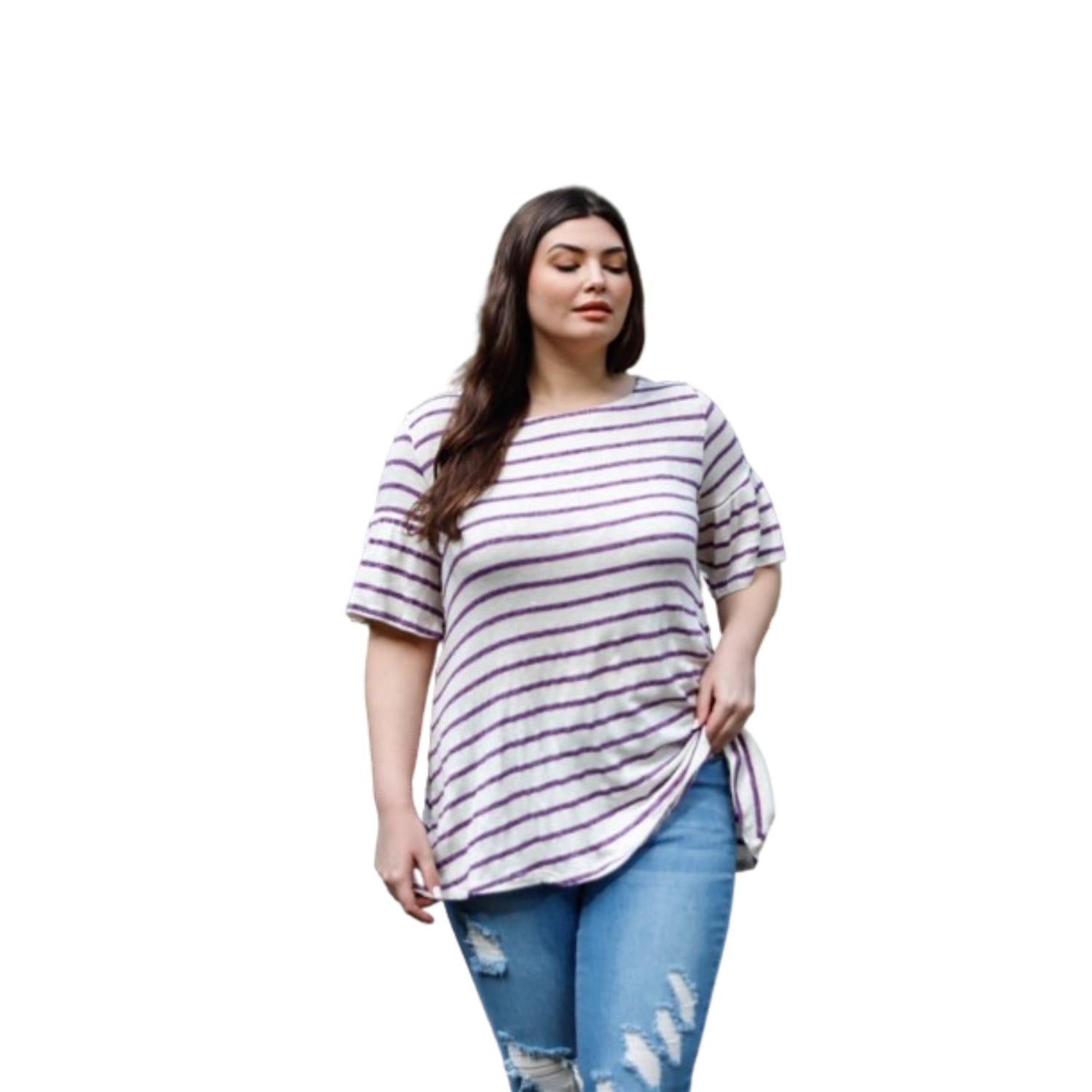 

Топ с короткими рукавами Plus Stripe Bell FASHNZFAB, фиолетовый