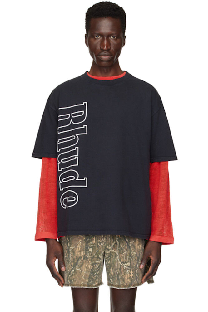 

Эксклюзивная черная футболка с логотипом сбоку от SSENSE Rhude