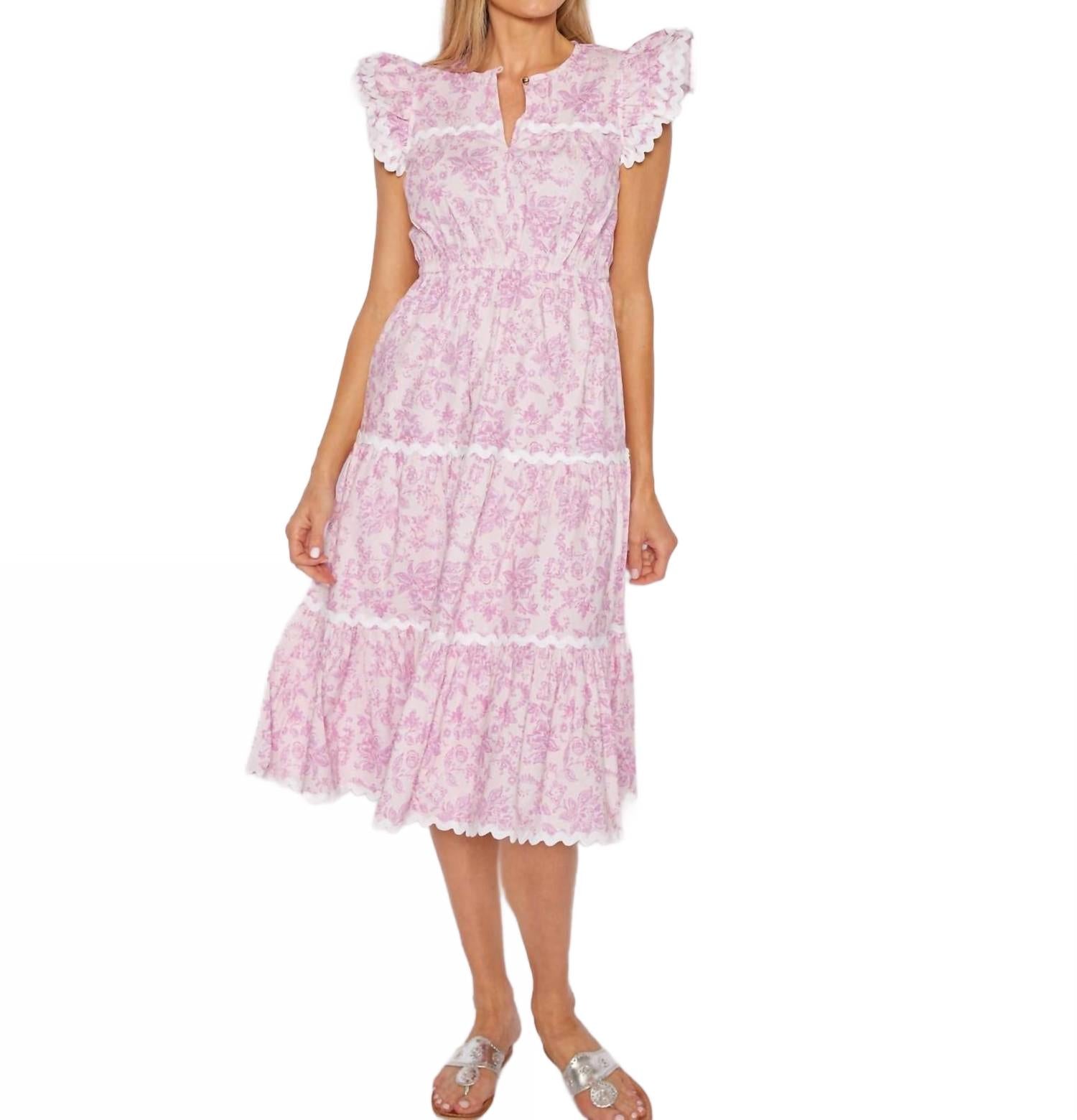 

Платье миди с расклешенными рукавами и отделкой рюшами в розовом цвете Sail to Sable