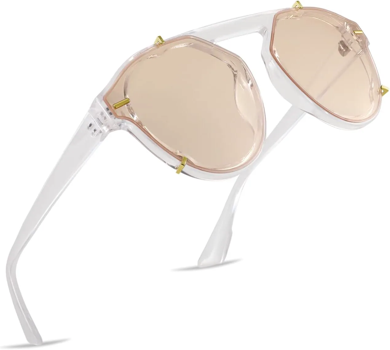 

FEISEDY Женские винтажные круглые солнцезащитные очки с плоской верхней частью и заклепками, простые роскошные солнцезащитные очки для мужчин B2303, Transparent