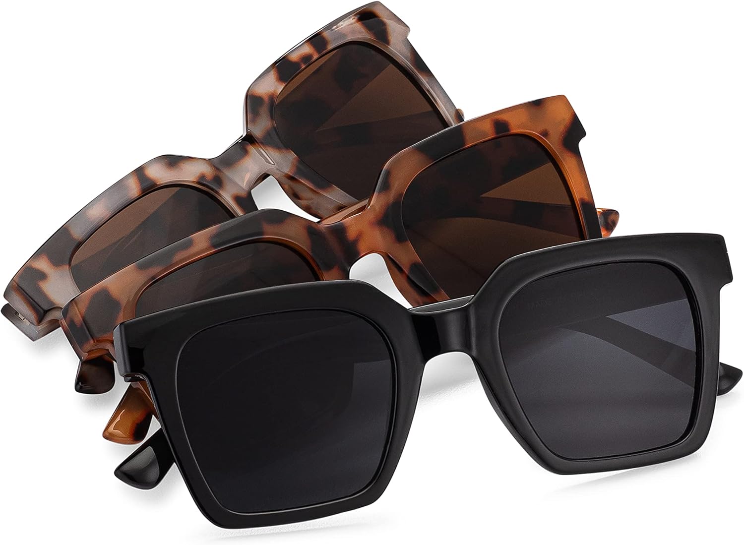 

Солнцезащитные очки grinderPUNCH квадратной формы для женщин и мужчин, квадратная оправа с толстой рамкой, классические квадратные солнцезащитные очки, ретро-модные, 3 Pack Bundle Saver - Black + Brown Tortoise + Ivory Tortoise