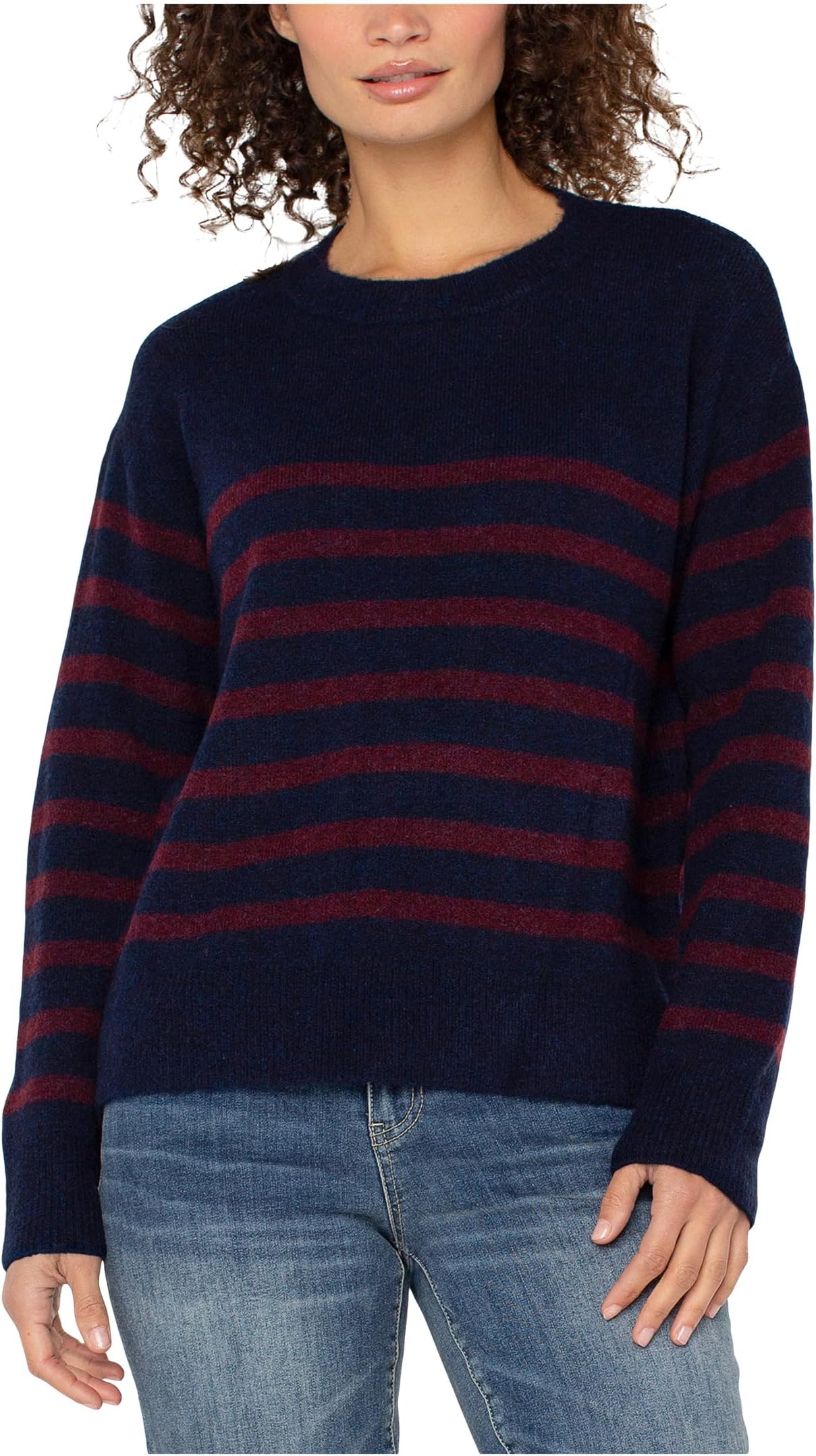 

Свитер Liverpool Los Angeles Women's Petite Long Sleeve Crew Neck Dropped Shoulder Sweater, Burgundy/Navy Stripe
