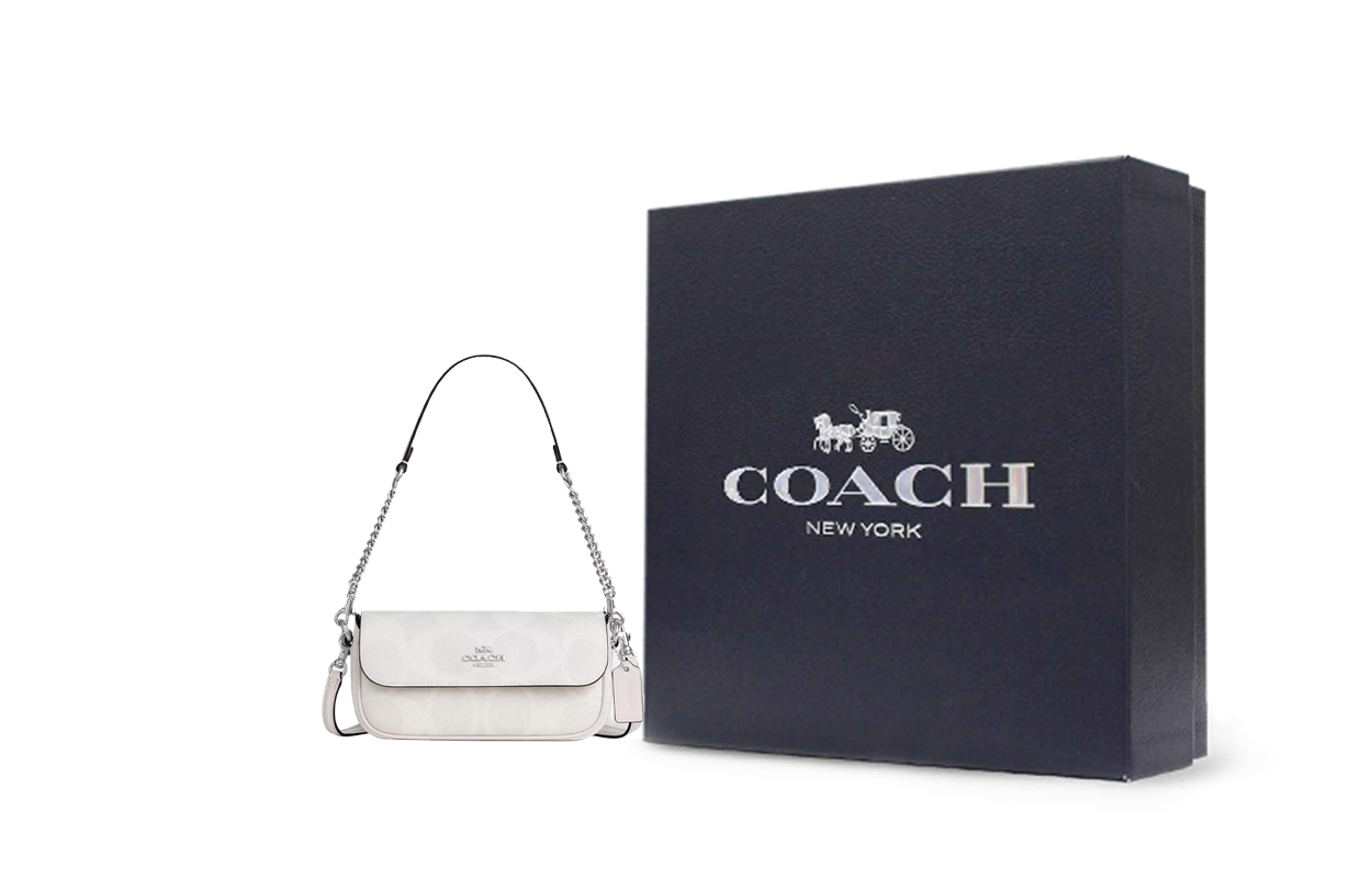 

COACH Женская белая сумка через плечо малого размера из лакированного полотна