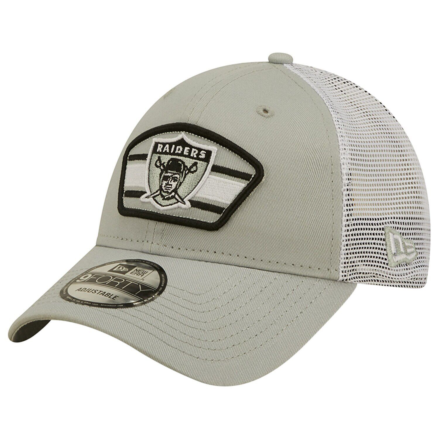 

Мужская кепка New Era серого/белого цвета с логотипом Las Vegas Raiders Trucker 9FORTY Snapback