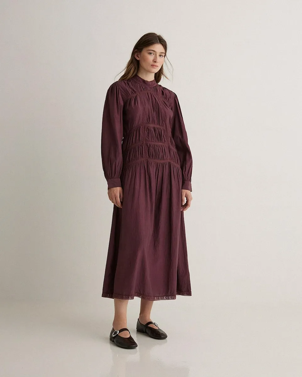 

Миди-платье с кружевной отделкой на воротнике и подоле Yerse, бордовый