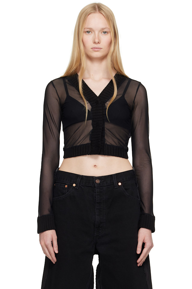 

Эластичный кардиган с длинными рукавами из джерси сетки Mm6 Maison Margiela, черный