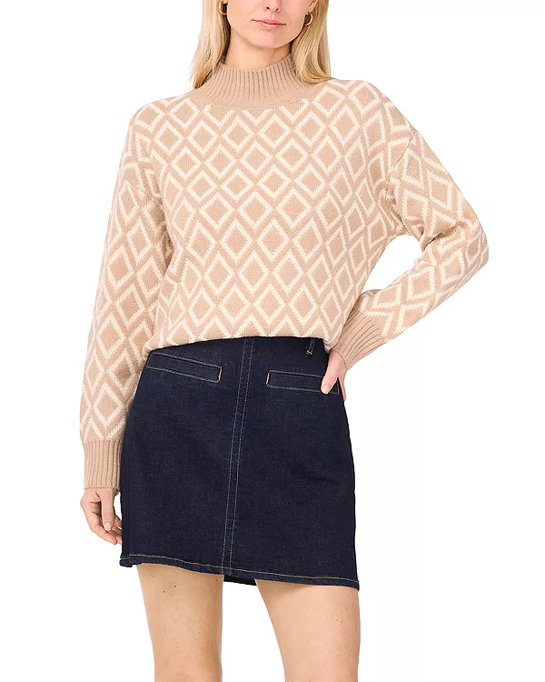 

Свитер с высоким воротником и бриллиантовой отделкой Vince Camuto, бежевый