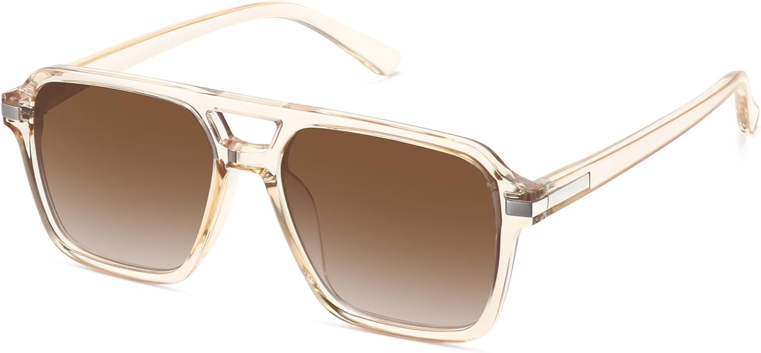 

Ретро-очки-авиаторы для женщин и мужчин, модные, классические, квадратные, в стиле 70-х, 80-х, 90-х, винтажные, с двойной перемычкой, модель FZN813 Fozono, Light Brown/Gradient Brown