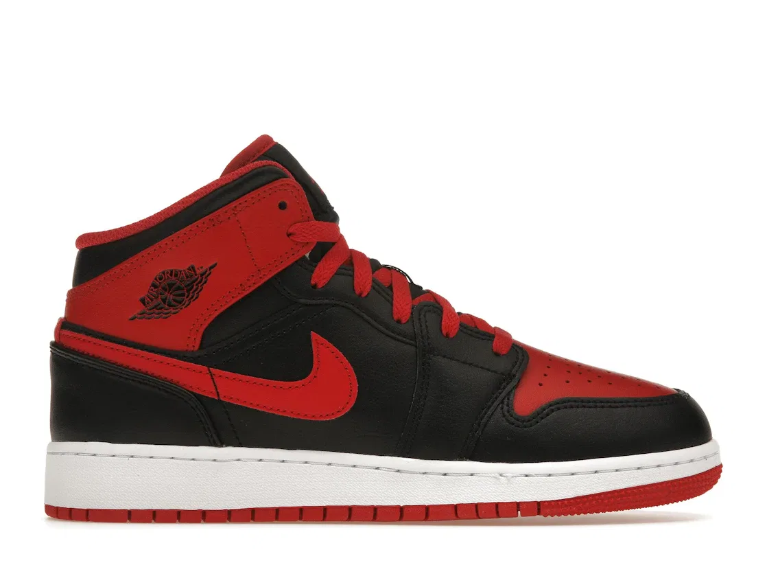 Детские кроссовки для мальчиков с высоким берцем Jordan 1 Mid Jordan, Black/Fire Red/White