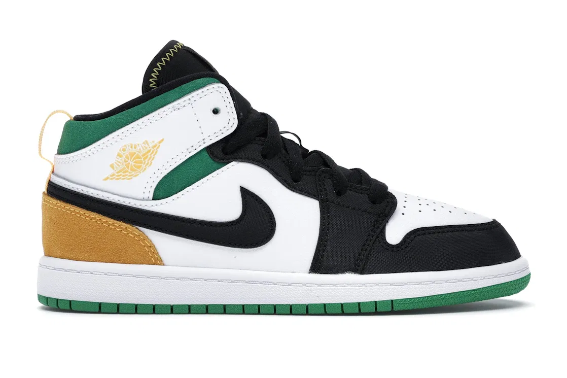 Детские кроссовки с контрастными вставками Jordan 1 Mid SE Jordan, White/Laser Orange-Black-Lucky Green